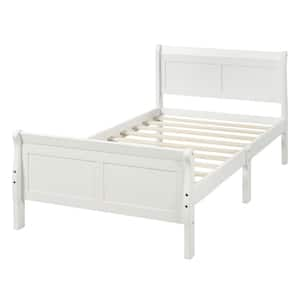 White Twin Size Platform Bed Frame, Twin Wood Bed Frame with Headboard and Footboard for Bedroom Kids, Girls, boys