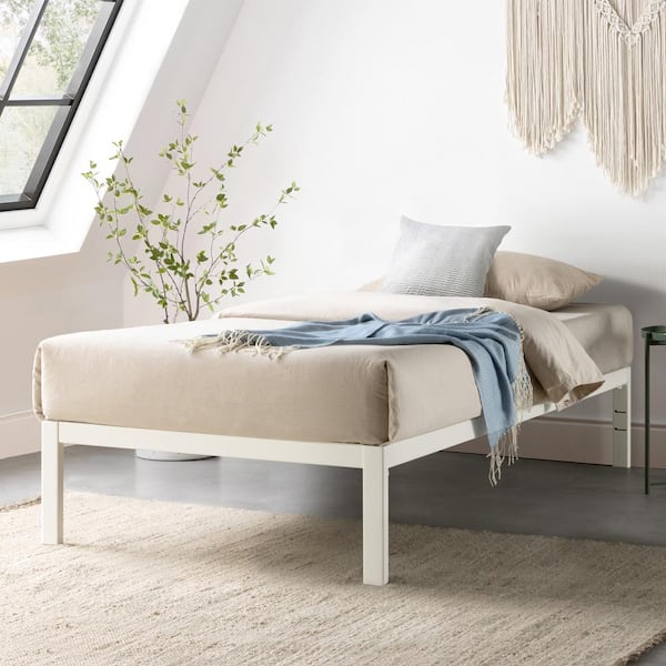 best price mattress Rocky Base C 14 in. White Twin Extra Long Metal Platform Bed, Patented Wide Steel Slats