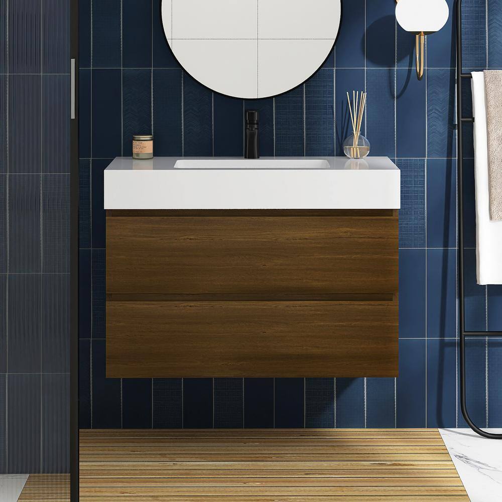 36 in. W x 18 in. D x 25 in. H Single Sink Wall-Mounted Bath Vanity in Dark