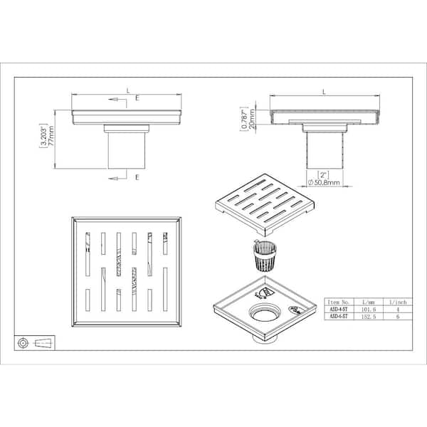 eModernDecor Shower Square Drain 4 in. Brushed 304 Stainless Steel Stripe  Pattern Grate - Plus Reversible Tile Insert and Flat Grate ASD-4-ST - The  Home Depot