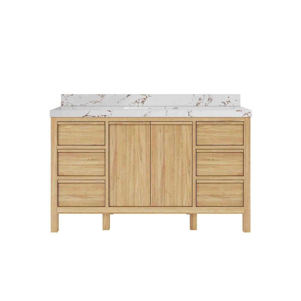 Elizabeth Teak 60 in. W x 22 in. D x 36 in. H Single Sink Bath Vanity in Light Natural with 2 in. Viola Brown Qt. Top price history on PriceWatchPro