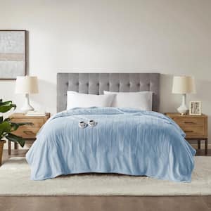 Plush Light Blue Plush King Electric Blanket