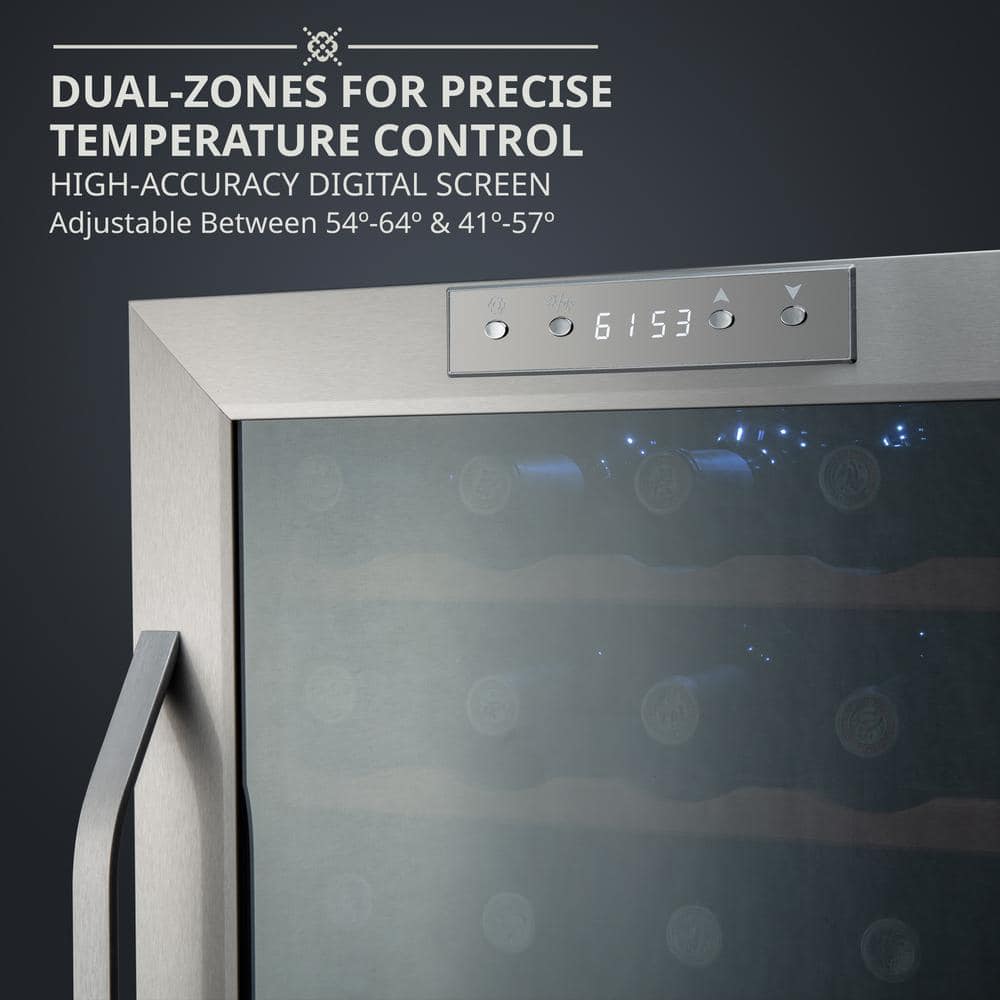 Ivation 33-Bottle Stainless Steel Dual Zone Wine Cooler with LED Lighting