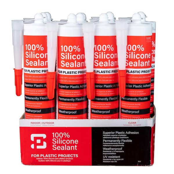POLYMERSHAPES 100% Silicone 10 oz. Clear Caulk and Sealant for Plastic Sheets (12 pack)