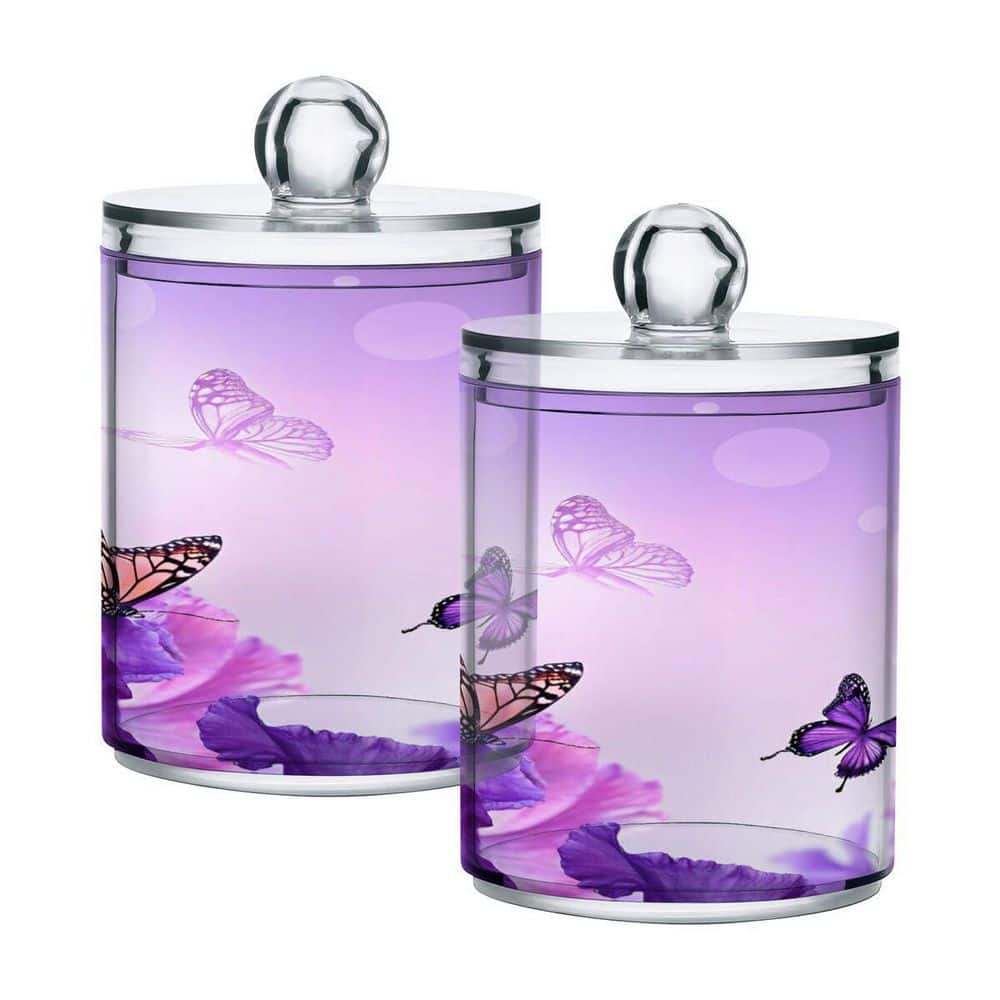 Purple Butterfly Apothecary Bathroom Storage Jars 14 oz Canister Organizer for Cotton Swabs 2-Piece Pack price history on PriceWatchPro