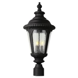 Commons 3-Light Black Outdoor Lamp Post Light Fixture with Seeded Glass