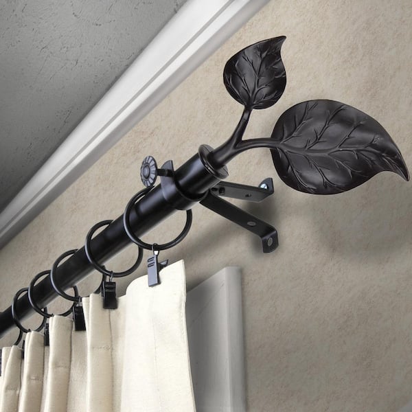 Rod Desyne 66 In 120 In Telescoping Single Curtain Rod Kit In Black With Ivy Finial 4833 662 The Home Depot