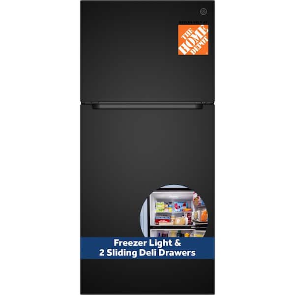 21 cu. ft. 30 in. Garage Ready Top Freezer Refrigerator in Black with Two Sliding Deli Drawers