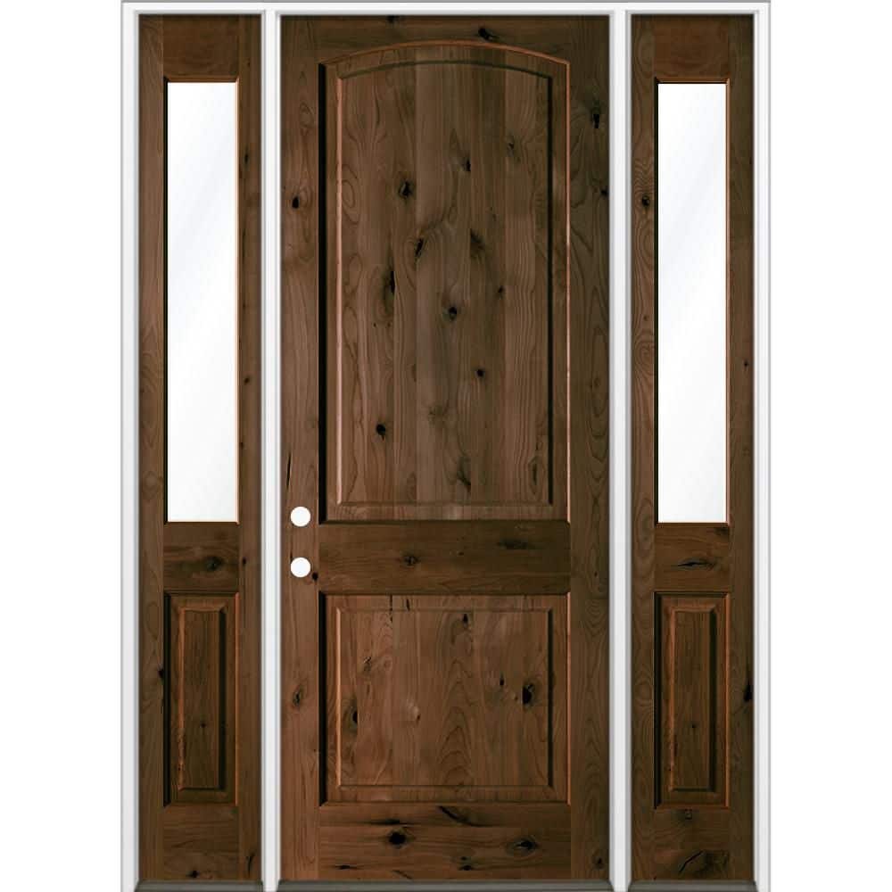 70 in. x 96 in. Knotty Alder 2-Panel Arch-Top Right-H /Inswing Clear Glass Espresso Stain Wood Prehung Front Door DHSL price history on PriceWatchPro