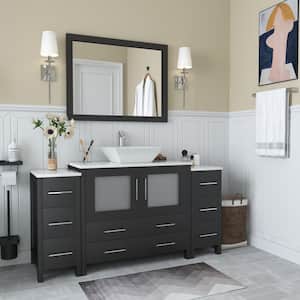Ravenna 60 in. W Bathroom Vanity in Espresso with Single Basin in White Engineered Marble Top and Mirror