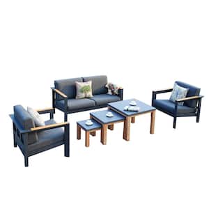 Monet 6-Piece Aluminum Patio Conversation Set Nesting Table with Gray Cushions (Set of 3)