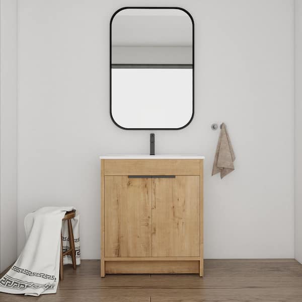 30 in. Freestanding Single Oak Bath Vanity with White Ceramic Top Unassembled