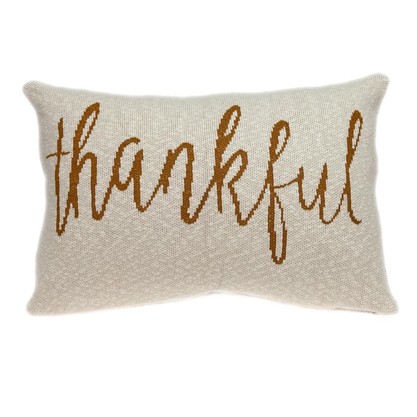 Gold_Thankful 24 in. x 16 in. Transitional Beige Throw Pillow