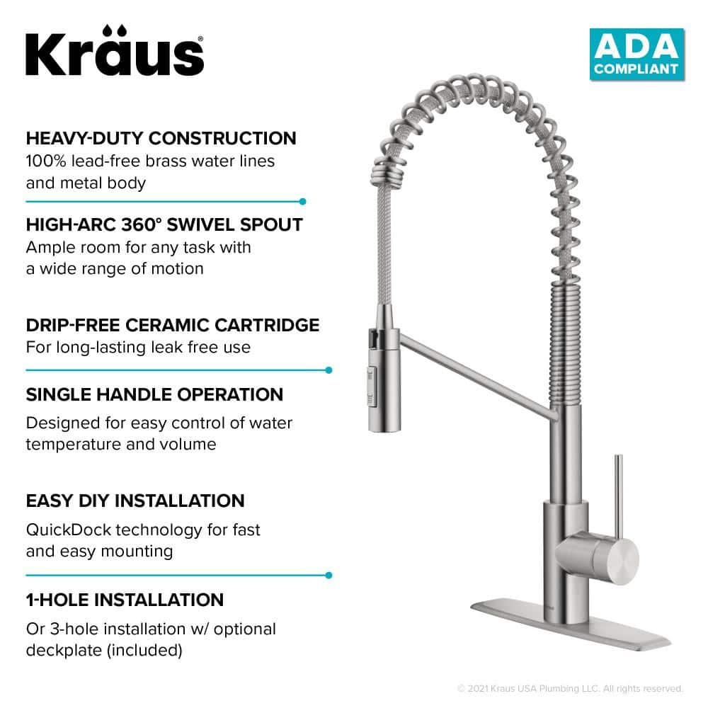 Stainless Steel Commercial Pull-Down Kitchen Faucet with Spray