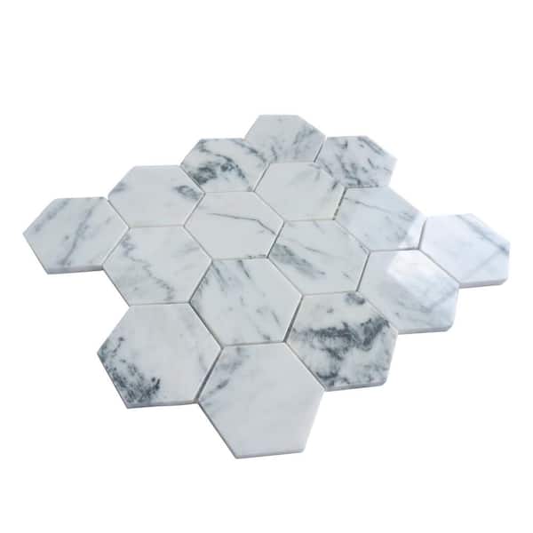 MOLOVO Natural White 12.01 in. x 10.44 in. Hexagon Polished