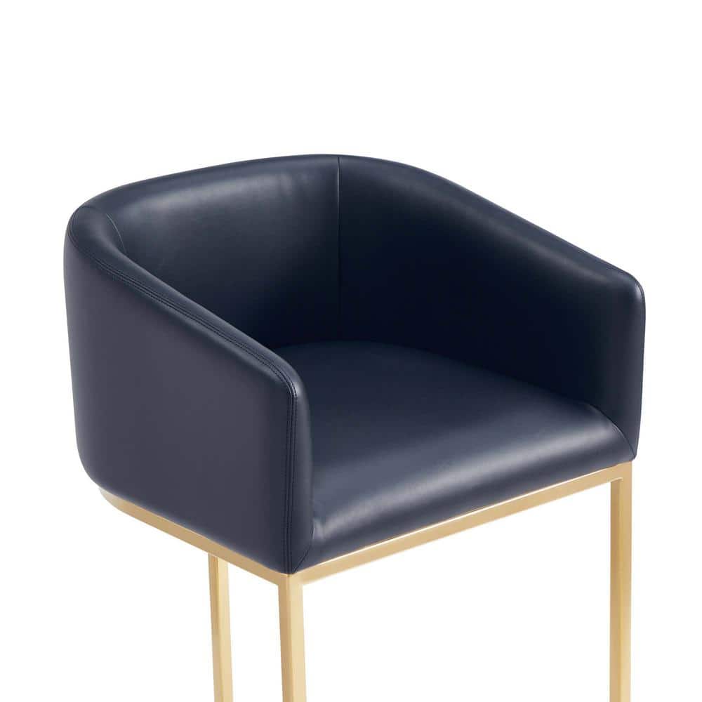 Black Leather and Gold Metal Counter Height Barstools, Set of 2