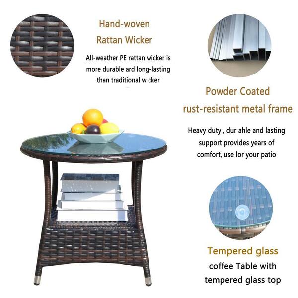 Brown Wicker Outdoor Side Table Patio Coffee Table Round End Table