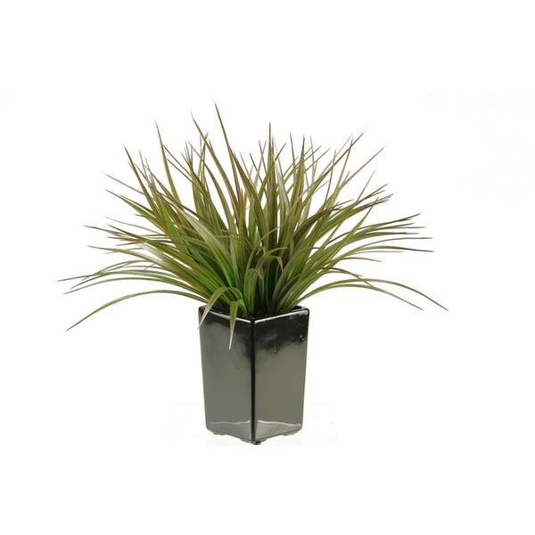 D&W Silks Indoor Brown and Green Grass in Square Black Ceramic Planter
