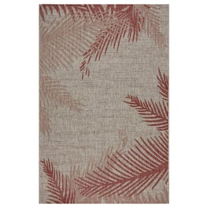 Camila Tropical Red/Beige 5 ft. x 7 ft. Palm Indoor/Outdoor Area Rug