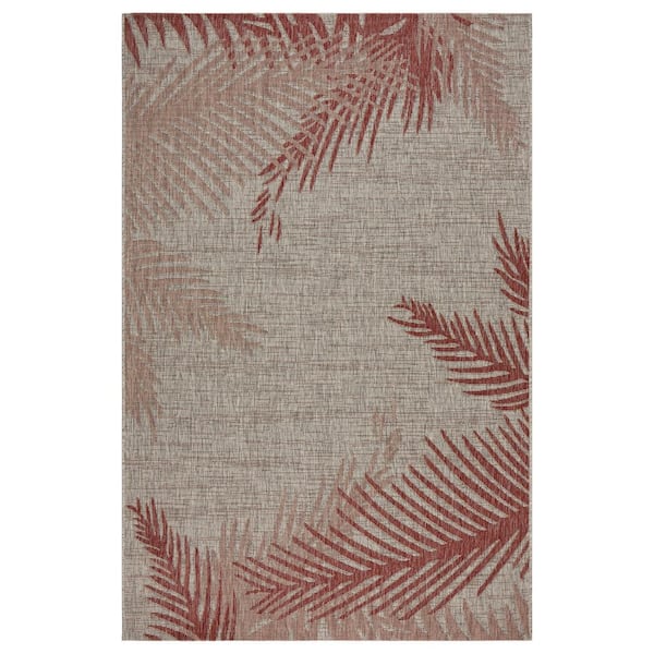LR Home Camila Tropical Red/Beige 5 ft. x 7 ft. Palm Indoor/Outdoor Area Rug