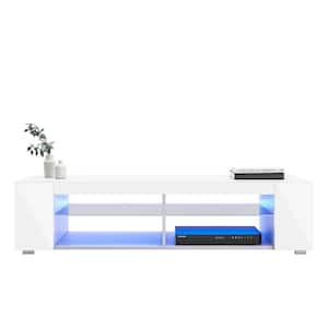 57 in. White Wood LED TV Stand Fits TV's up to 65 in. with Glass Shelves