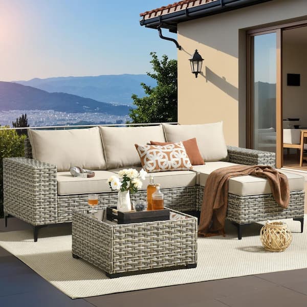 XIZZI Vanessa 5-Piece Wicker Outdoor Patio Conversation Seating Set with Beige Cushions