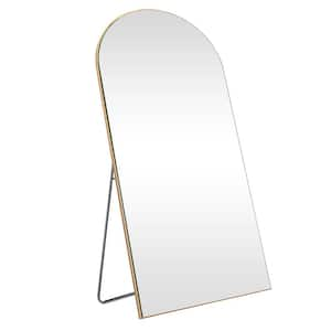 32 in. W x 71 in. H Large Metal Gold Standing Mirror Arched Full Length Mirror Aluminum Framed Wall Mounted Mirror