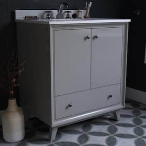 Elmore 30 in. Bathroom Vanity in Gray w/Composite Granite Vanity Top in White w/White Ceramic Oval Sink and Backsplash