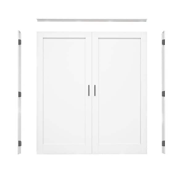 ARK DESIGN 72 in. x 80 in. 1-Panel Frosted Glass Universal White Solid Core MDF Double Prehung French Door+Separate Jamb&Ball Catch