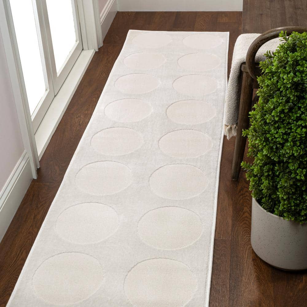 Adrian Modern Geometric Circle Dot High-Low White/Cream 2 ft. x 8 ft. Runner Rug price history on PriceWatchPro