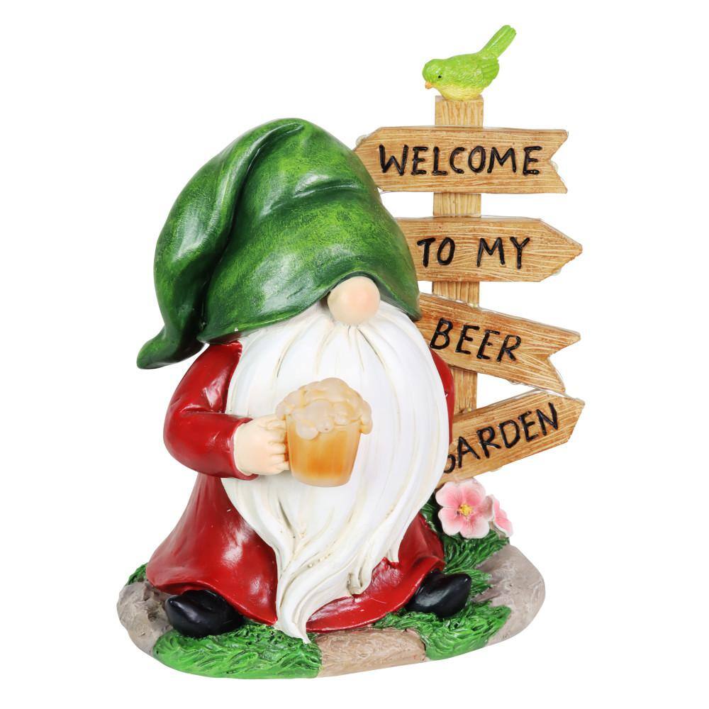 Solar Gnome with Welcome to My Beer Garden Sign