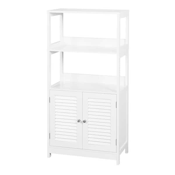 Homfa 2 Tier Shelves Bathroom Storage Cabinet, Wood Storage Floor Cabinet  with 2 Doors, White 