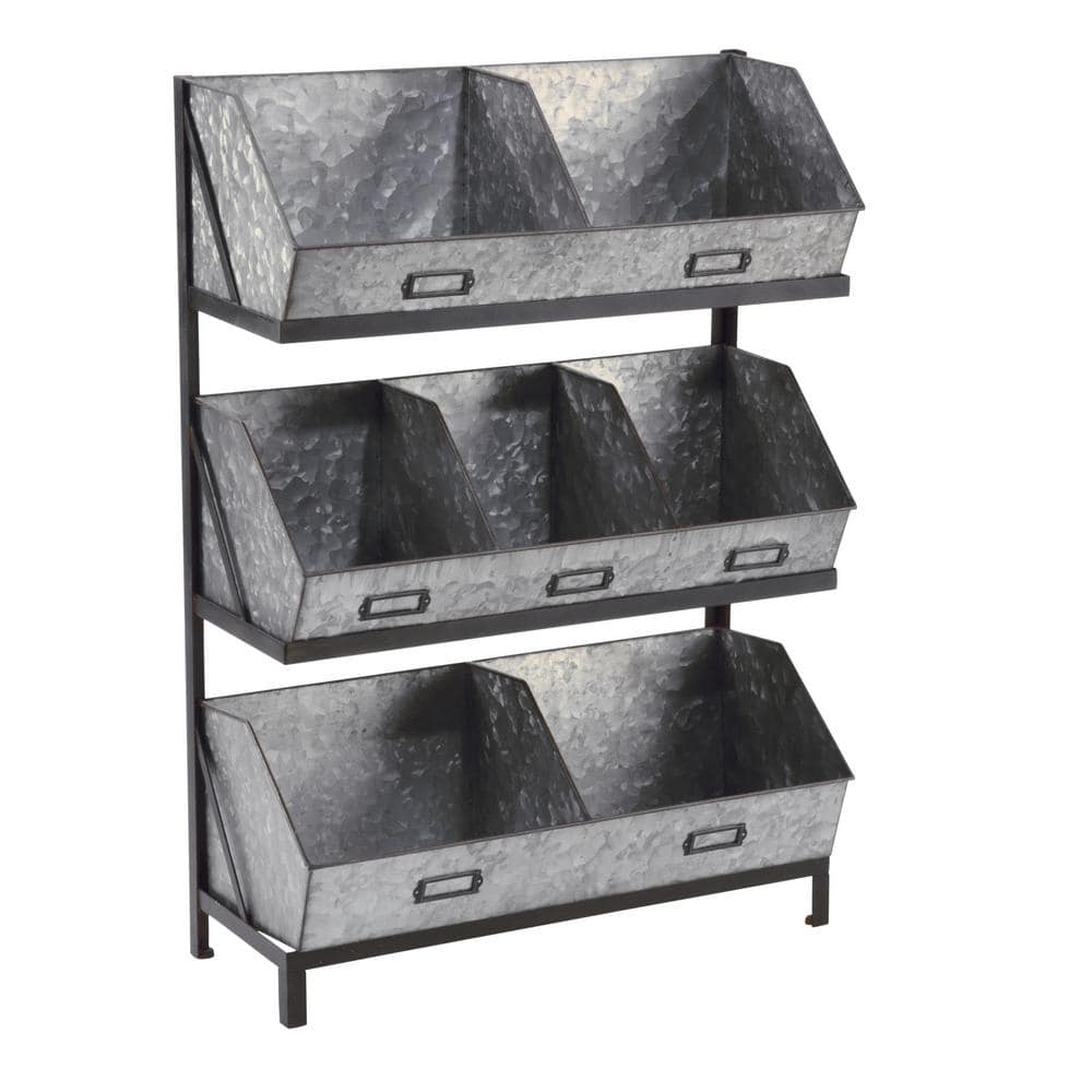 Industrial Gray Metal 3-Tier Bin Organizer Display