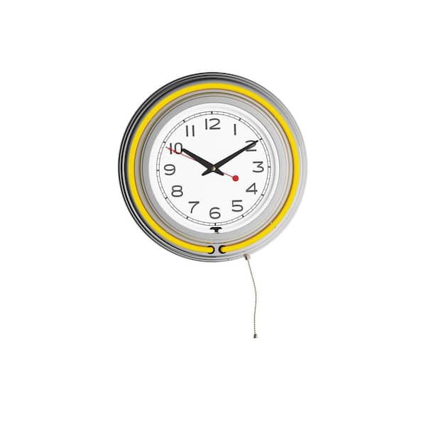 Lavish Home Yellow Analog 14 in. Neon Wall Clock
