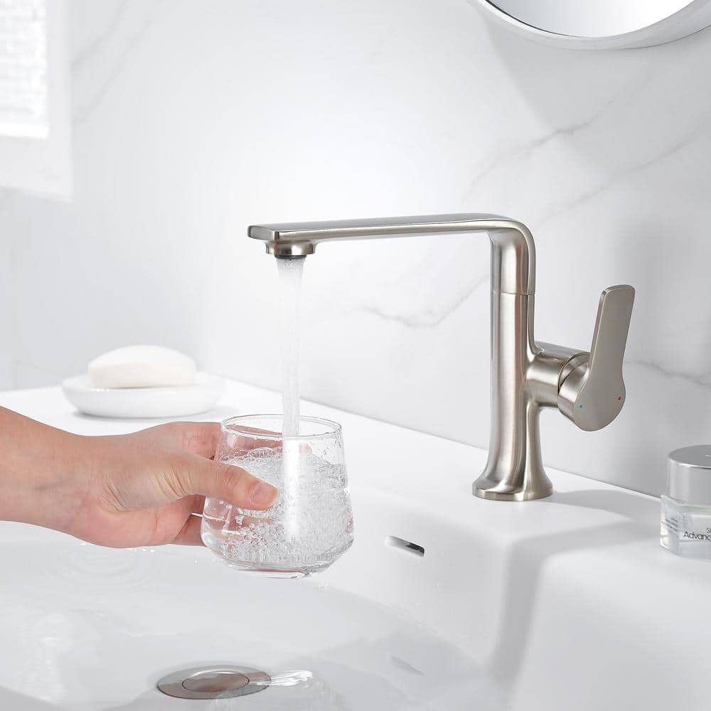 Varen Brushed Nickel Single Handle High Arc Bathroom Faucet