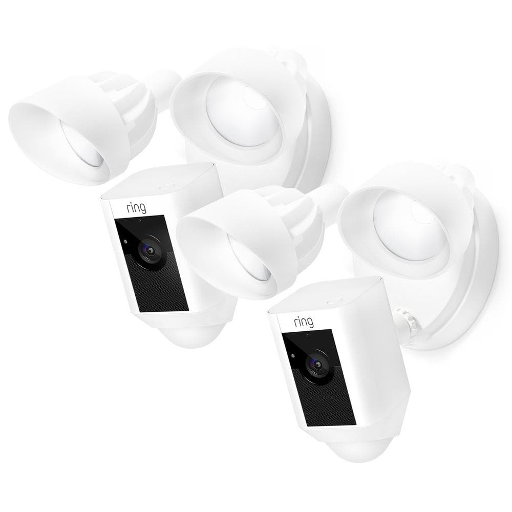 Outdoor Wi-Fi Cam with Motion Activated Floodlight, White (2-Pack)