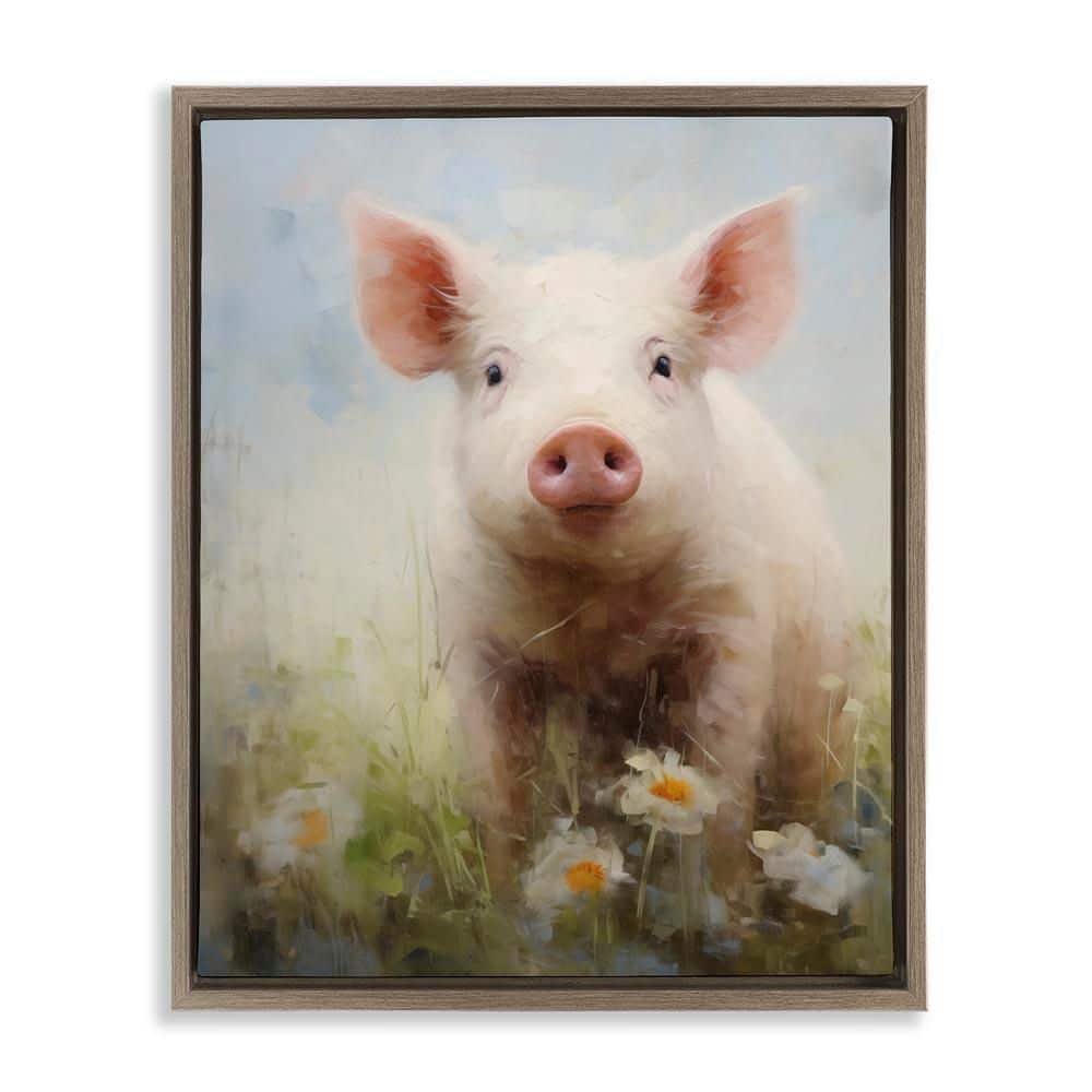 Spring Garden Piggy by Arlington Prints Brown Floater Frame Animal Graphic Art Print 31 in. x 25 in. price history on PriceWatchPro