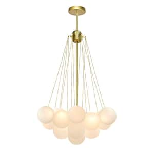 3-Light Gold Modern Cluster Globe Bubble Chandelier with Frosted Glass Shades and No Bulbs Included