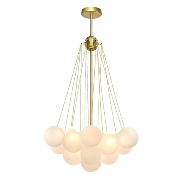 Y'INSP 3-Light Gold Modern Cluster Globe Bubble Chandelier with Frosted Glass Shades and No Bulbs Included
