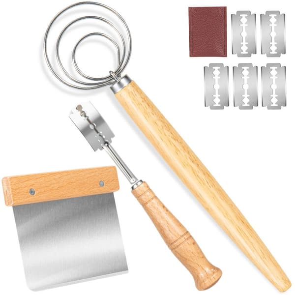 Black Bread Making Tool Set - Danish Dough Whisk, Dough Scraper, Sourdough Lame with 5 Blades for Baking