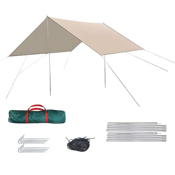 Unbranded 177 in. x 118 in. Khaki Waterproof Camping Tent Tarp UV Resistant Multipurpose for Backpacking and Outdoor Adventure