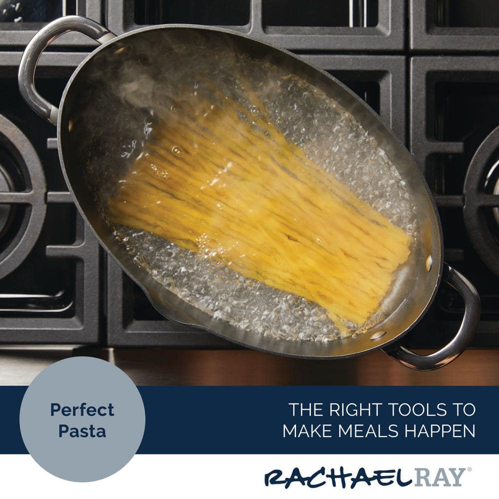 Gray Hard Anodized Nonstick Oval Pasta Pot with Glass Lid