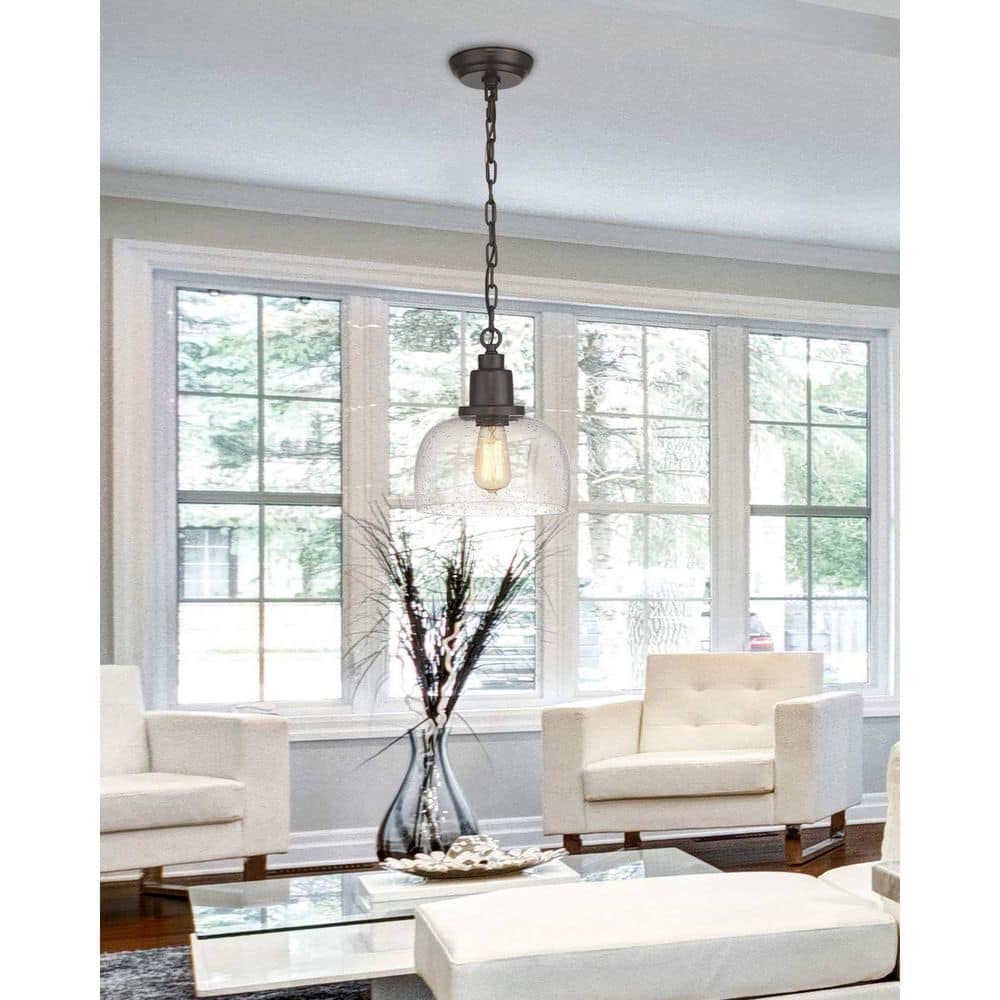 60-Watt 1-Light Dark Bronze Farmhouse Pendant Light with Seeded Glass Shade for Kitchen Island (Bulb Not Included) price history on PriceWatchPro