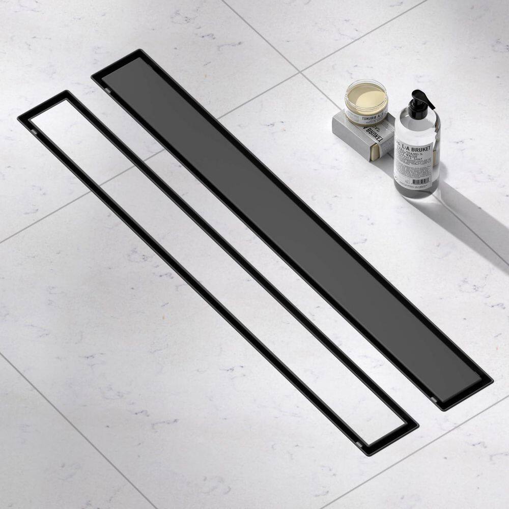 24 in. Linear Shower Drain with 2-in-1 Tile Insert Grate, 304 Stainless Steel Floor Drain w/Strainer, Matte Black price history on PriceWatchPro