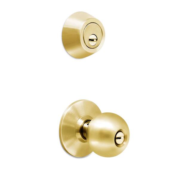 Saturn Polished Brass Entry Knob and Single Cylinder Deadbolt Combo Pack with SC1 Keyway