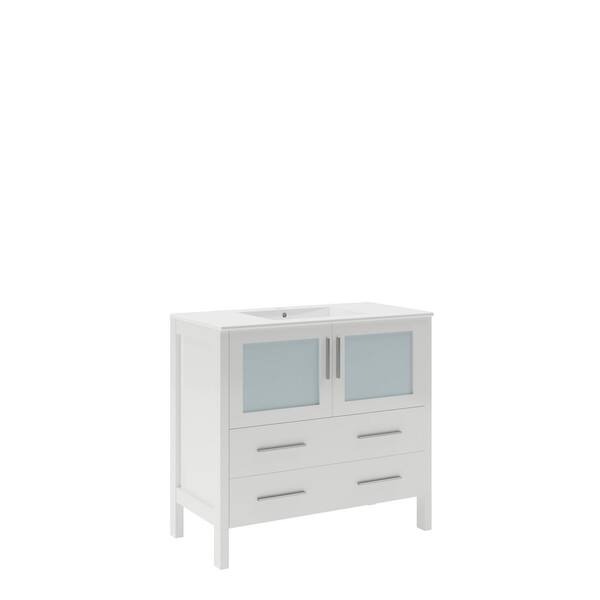 Fresca Torino 36 in. Bath Vanity in White with Ceramic Vanity Top in White with White Basin