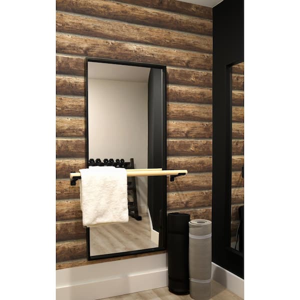 Log Cabin Brown Vinyl Peel & Stick Wallpaper Roll (Covers 30.75 Sq. Ft.)