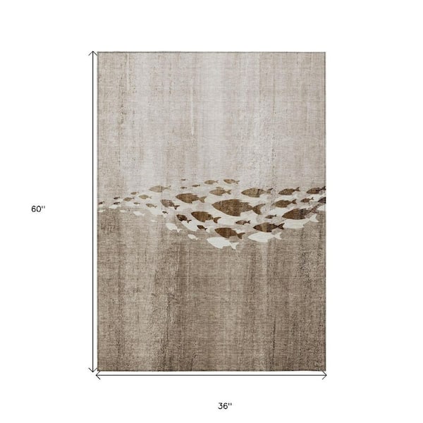 Taupe, Brown, Khaki 3 ft. x 5 ft. Woven Geometric Polyester Rectangle Indoor/Outdoor Area Rug