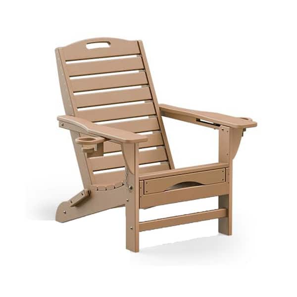 Unbranded Versatile Teak Brown Folding Composite Adirondack Chairs Without Cushion (Set of 1)