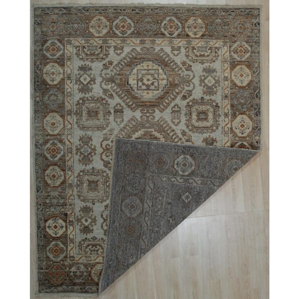 Ivory / N.Beige 8 ft. x 10 ft. Hand Knotted Wool Traditional Kazak Area Rug
